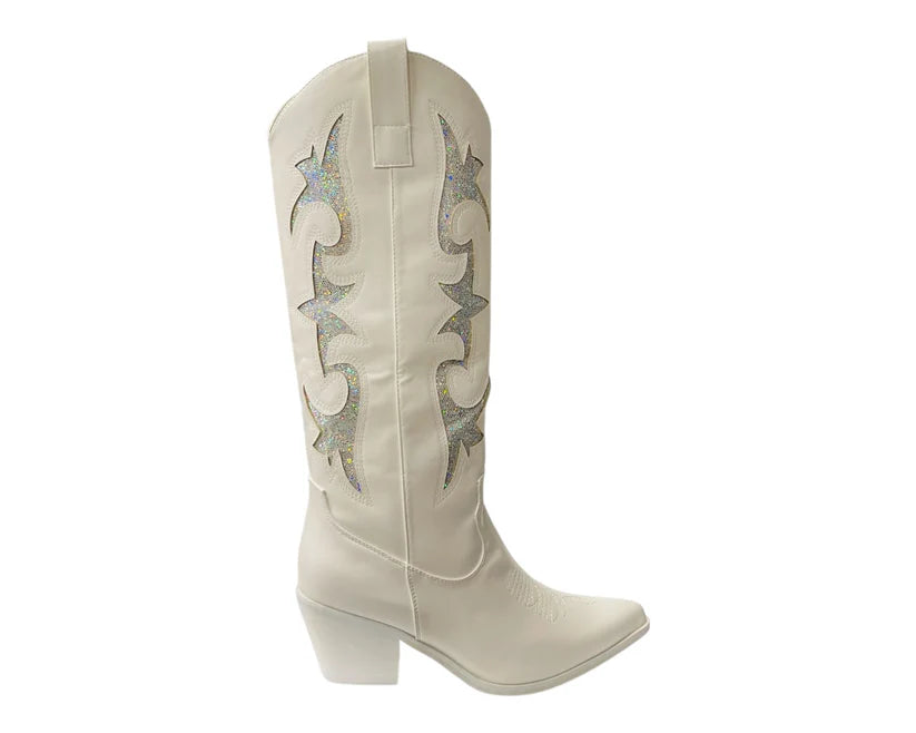 Women's Faux Leather Sequins Embroidery Cowboy Boots