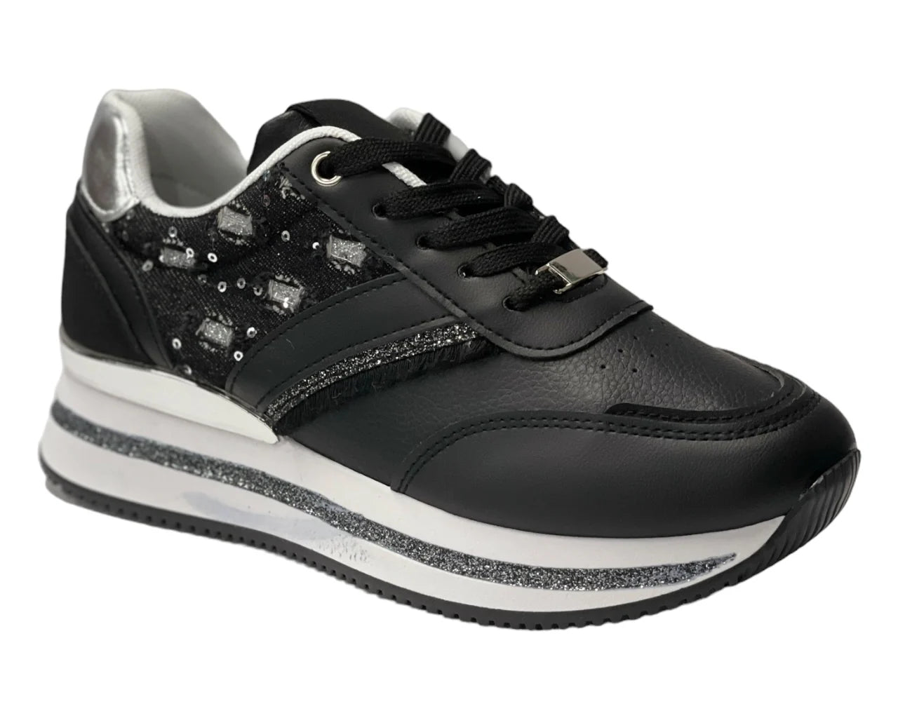 Faux Leather Chunky Sole Lace Up Trainers