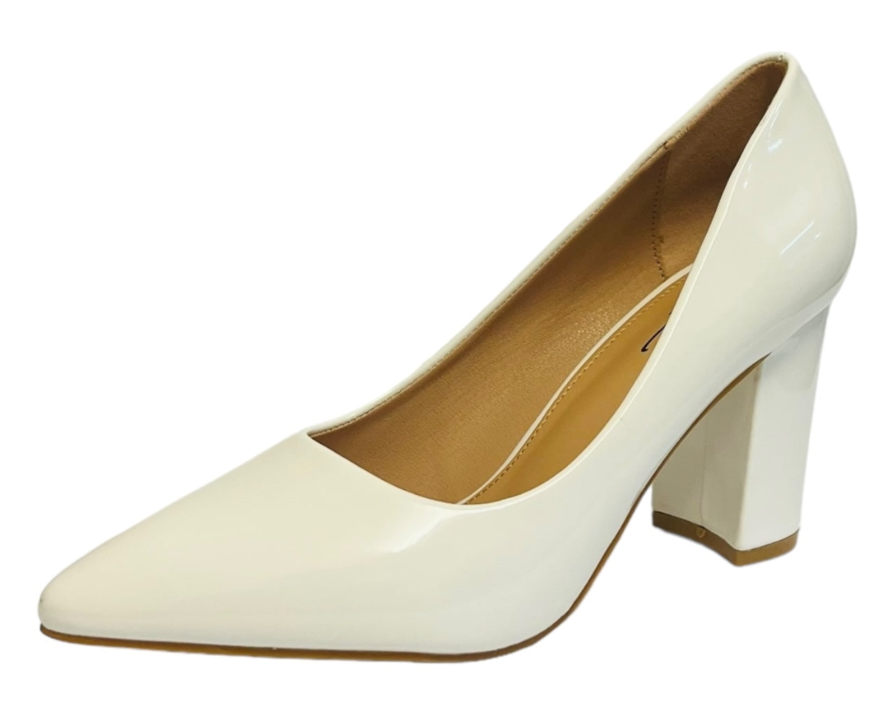 Block Heel Faux Patent Court Shoes