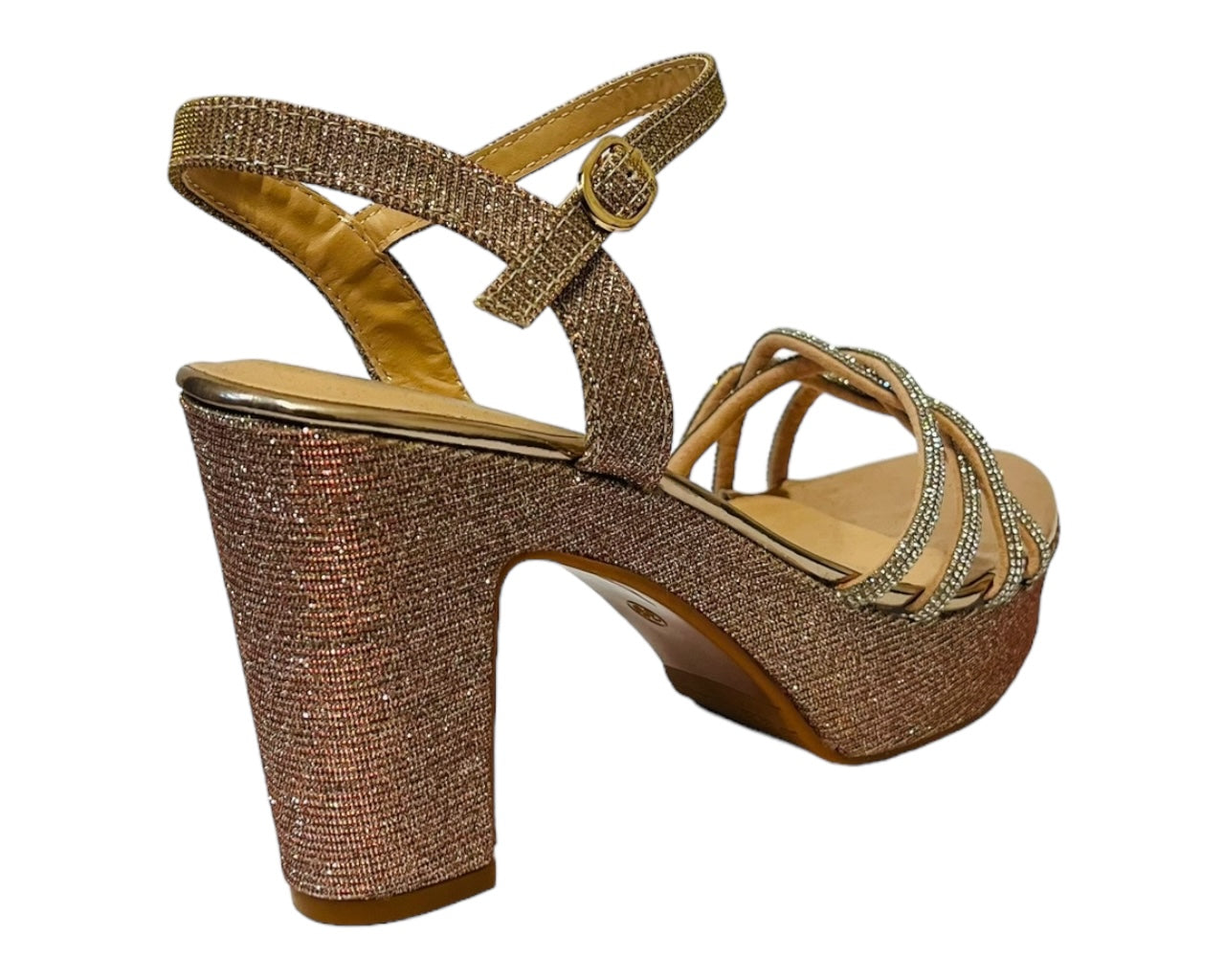 Women's Glitter Block Platform Ankle Strap Heel Shoes