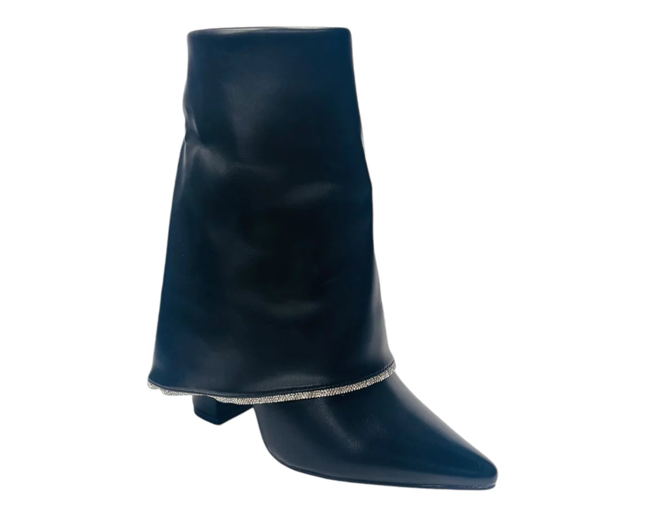 Women's Block Heel Fold Over Rhinestone Ankle Boots