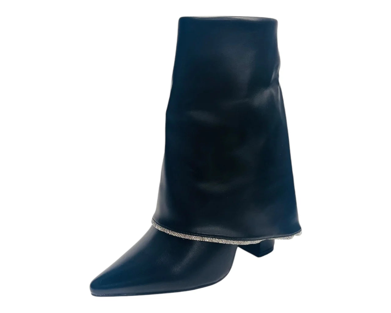 Women's Block Heel Fold Over Rhinestone Ankle Boots