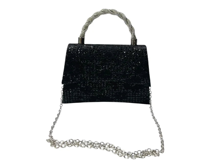 Women's Diamante Glitter Clutch Tote Bag