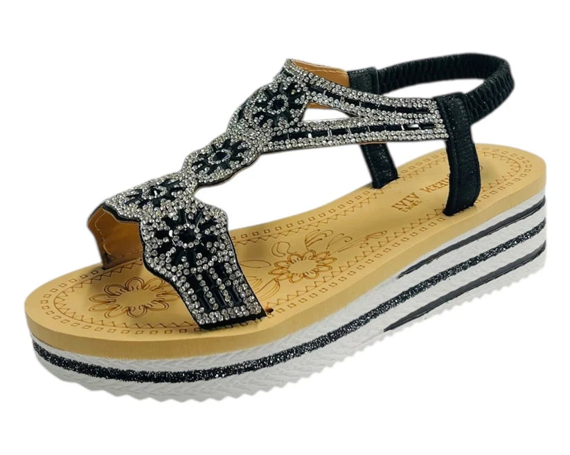 Women's Diamante Elastic Ankle Strap Wedge Sandals