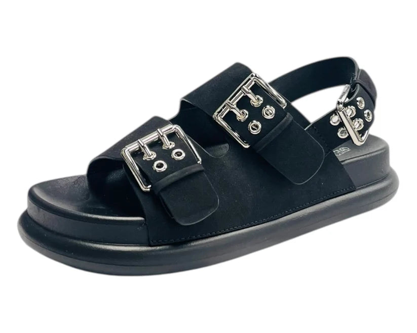 Women's Double Buckle Strap Eyelet Detail Sandals