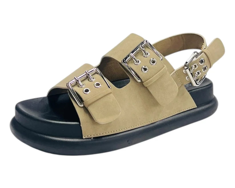 Women's Double Buckle Strap Eyelet Detail Sandals