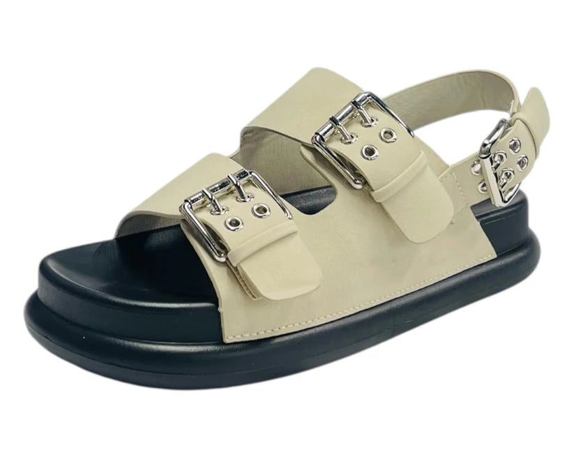 Women's Double Buckle Strap Eyelet Detail Sandals