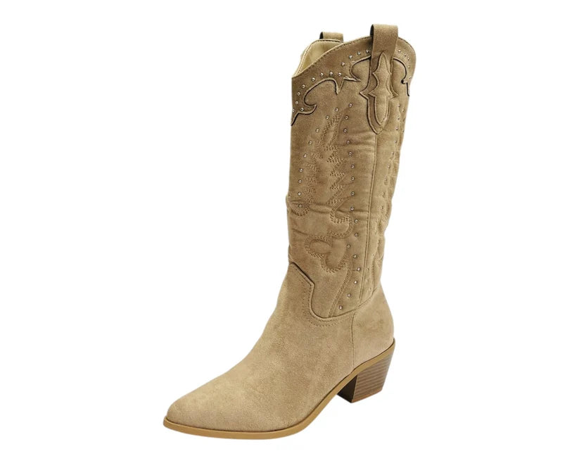 Western Embroidered Mid Calf Cowboy Boots