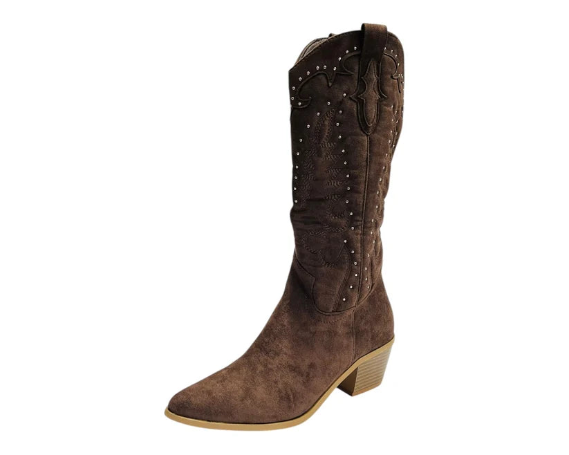 Western Embroidered Mid Calf Cowboy Boots