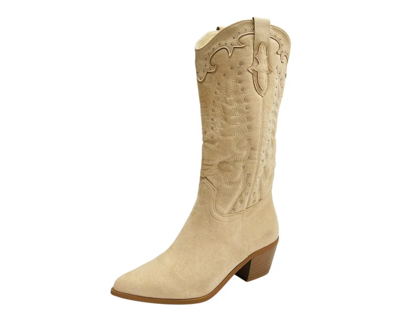 Western Embroidered Mid Calf Cowboy Boots