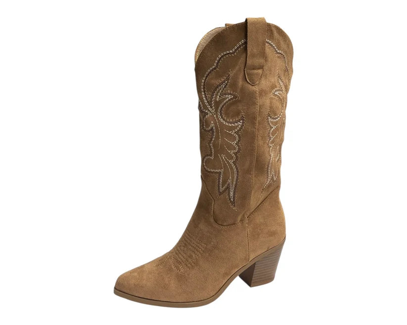 Women's Western-Style Mid-Calf Boots in Faux Suede