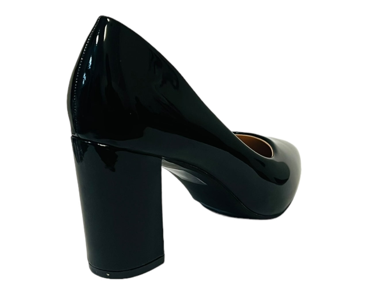 Block Heel Faux Patent Court Shoes