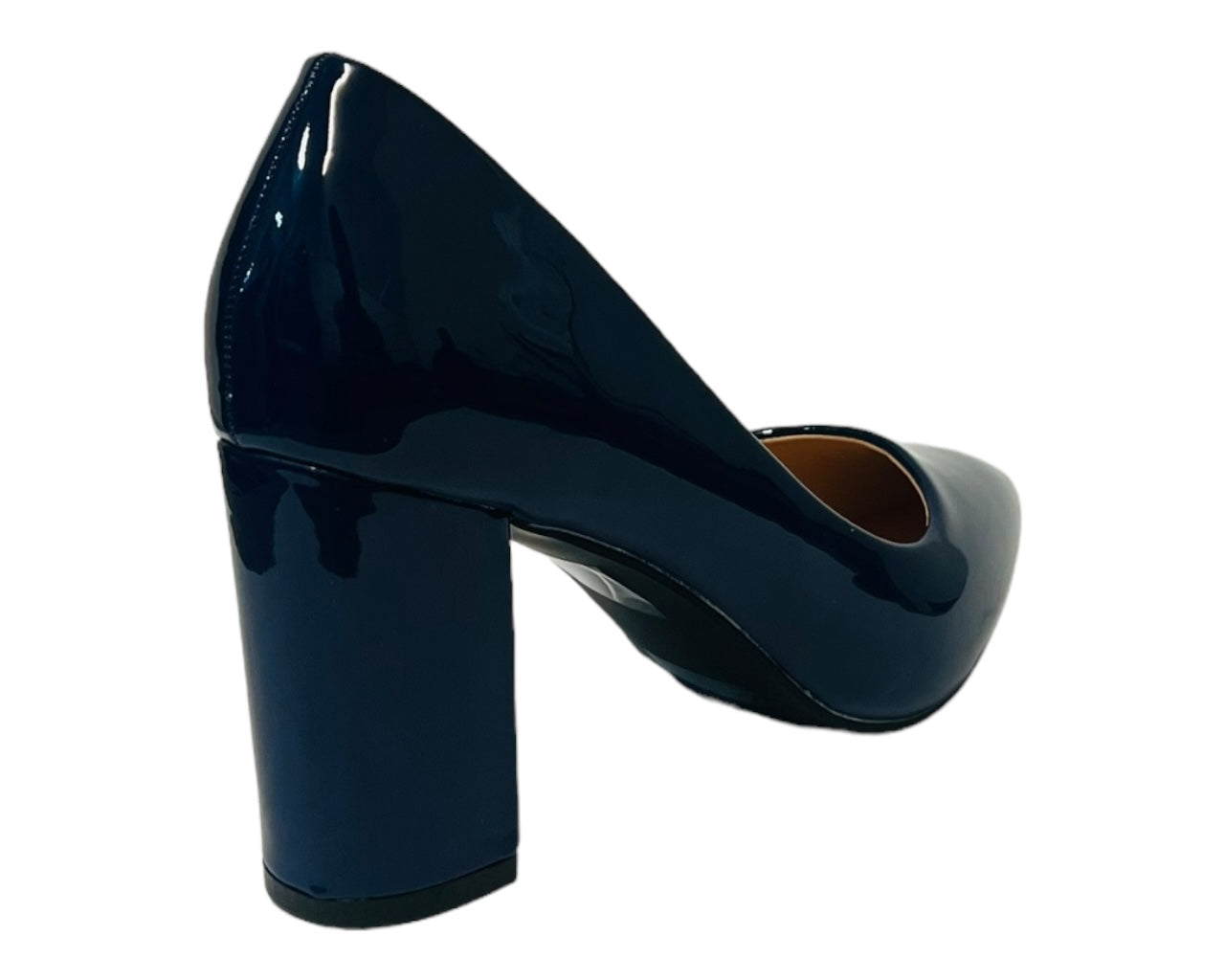 Block Heel Faux Patent Court Shoes