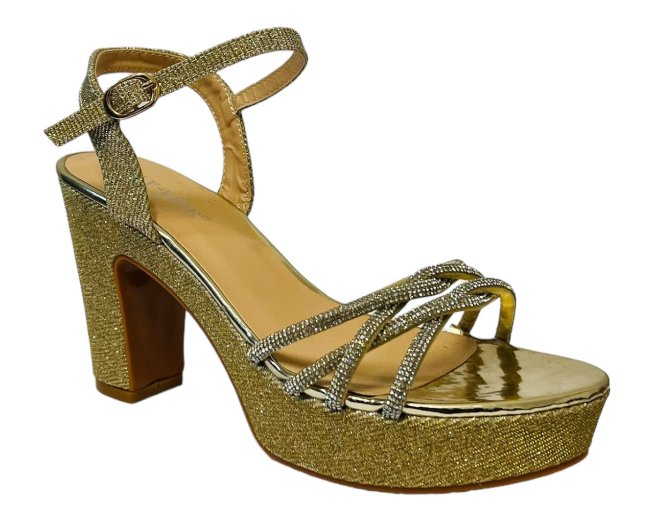 Women's Glitter Block Platform Ankle Strap Heel Shoes
