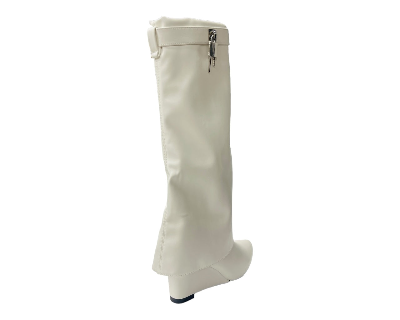 Faux Leather Fold Over Wedge Heel Boots