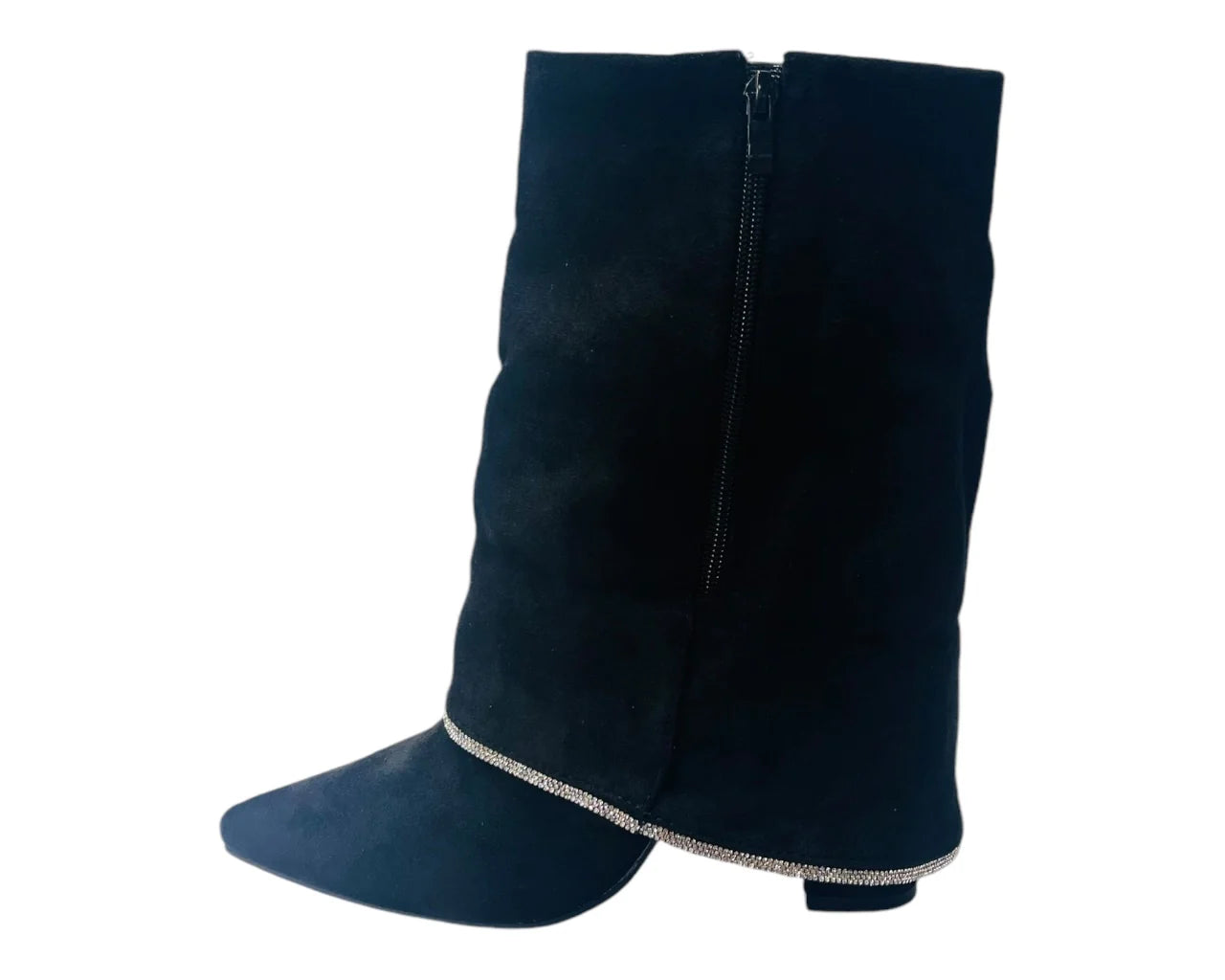 Women's Block Heel Fold Over Rhinestone Ankle Boots
