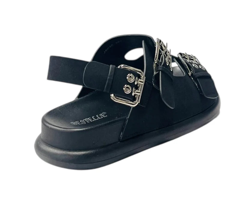 Women's Double Buckle Strap Eyelet Detail Sandals