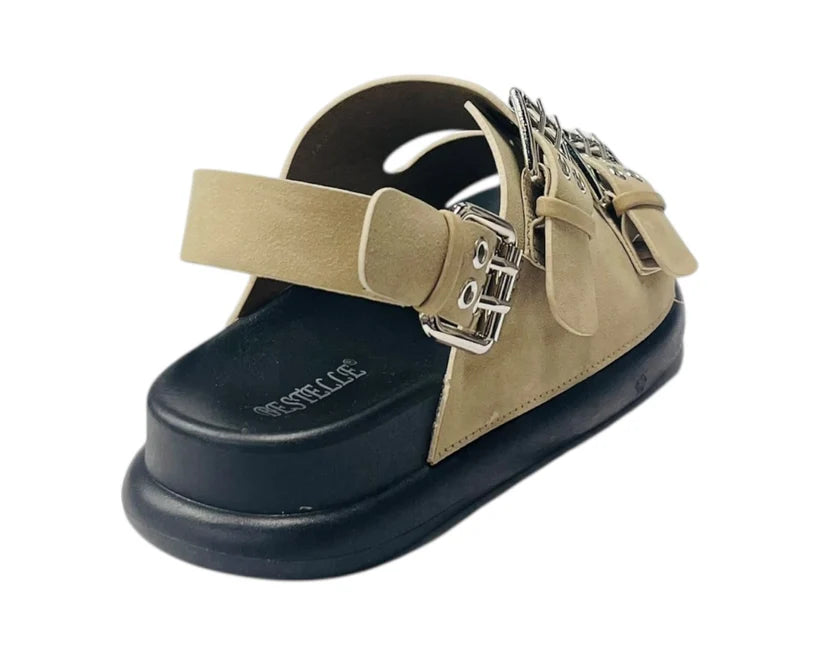 Women's Double Buckle Strap Eyelet Detail Sandals