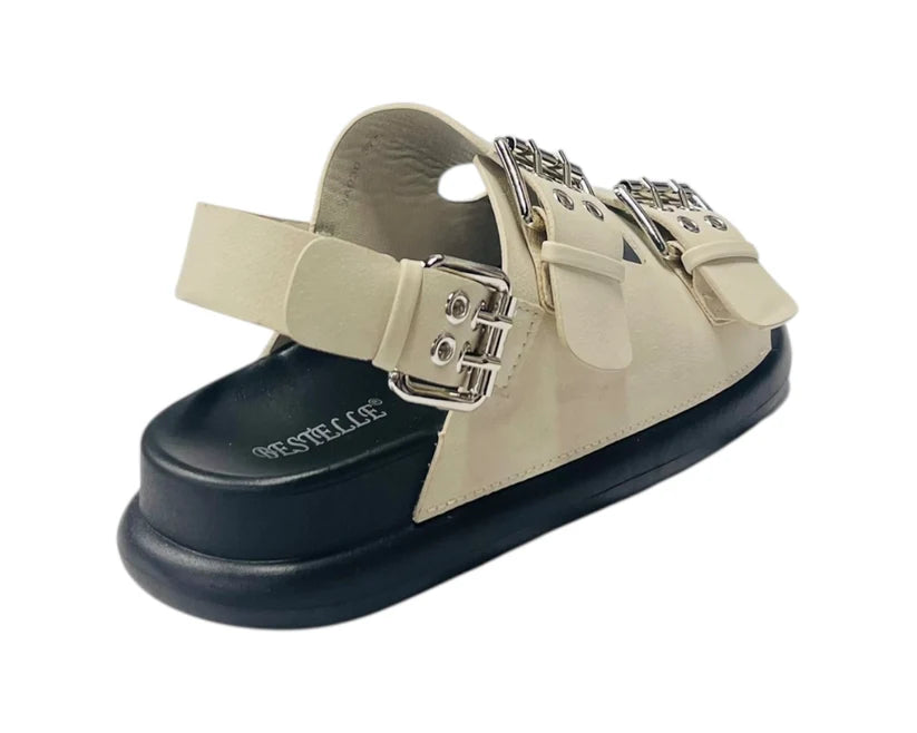 Women's Double Buckle Strap Eyelet Detail Sandals