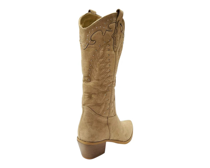Western Embroidered Mid Calf Cowboy Boots