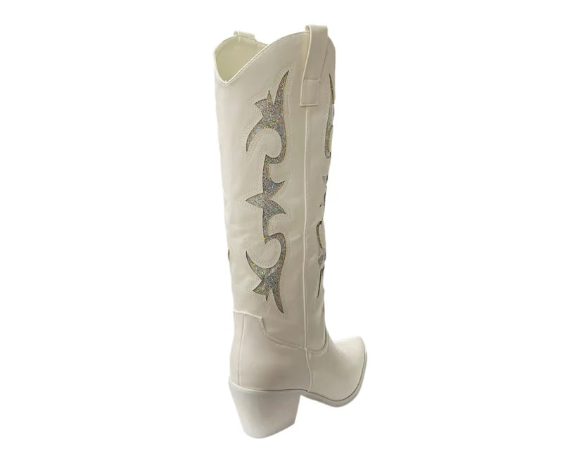 Women's Faux Leather Sequins Embroidery Cowboy Boots