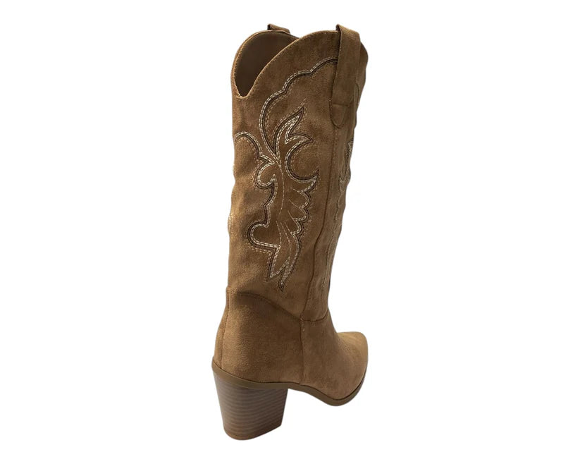 Women's Western-Style Mid-Calf Boots in Faux Suede