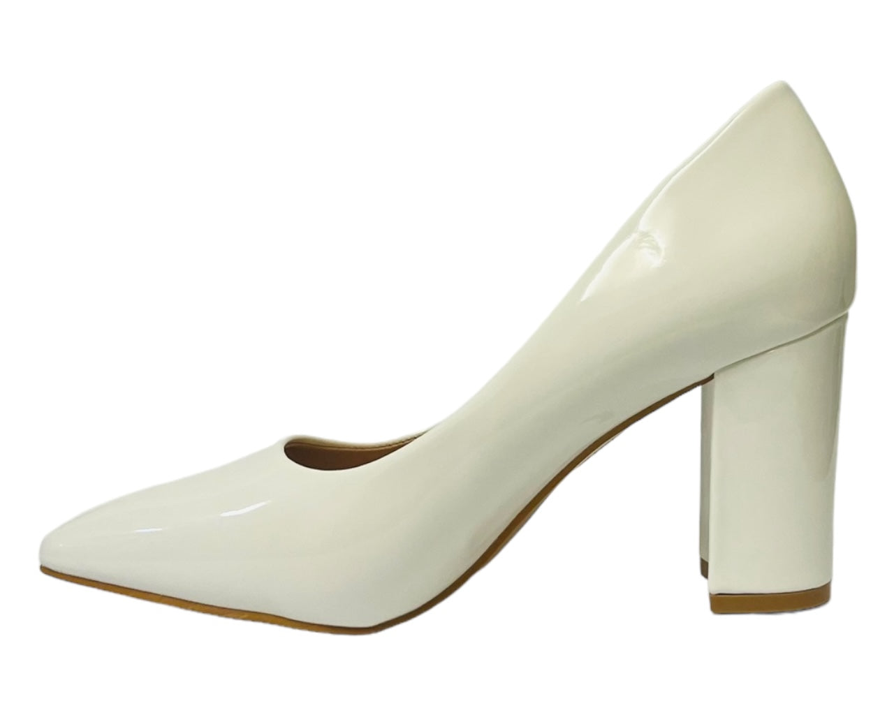 Block Heel Faux Patent Court Shoes