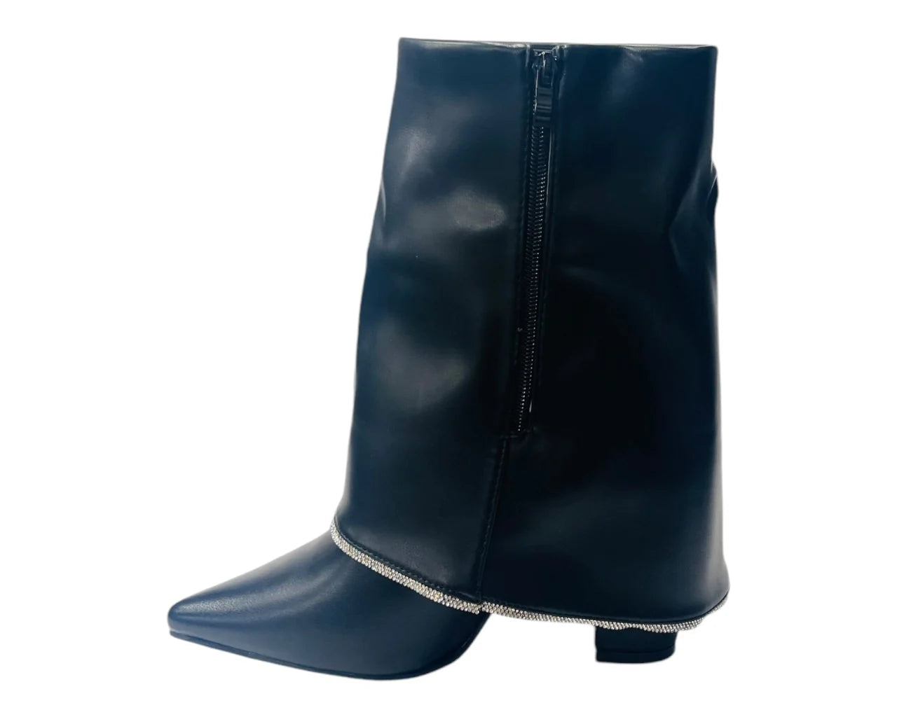 Women's Block Heel Fold Over Rhinestone Ankle Boots