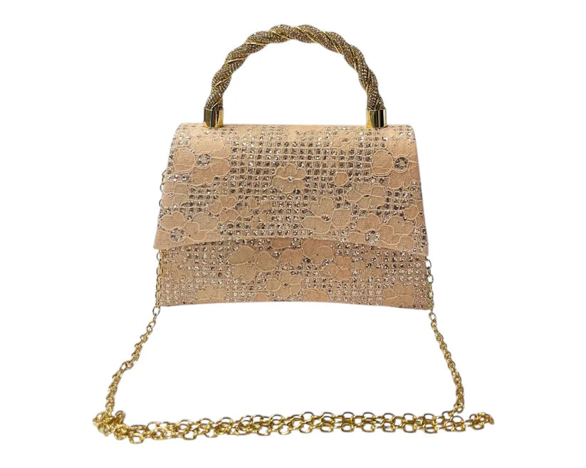 Women's Diamante Glitter Clutch Tote Bag