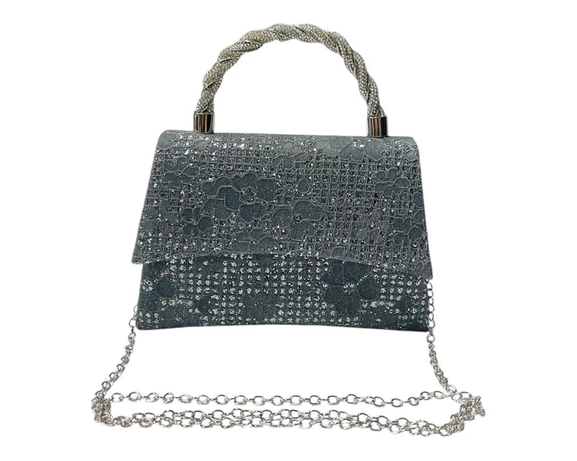 Women's Diamante Glitter Clutch Tote Bag