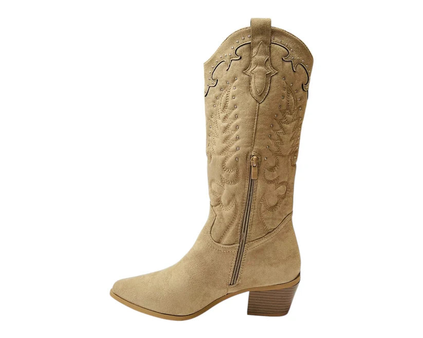 Western Embroidered Mid Calf Cowboy Boots