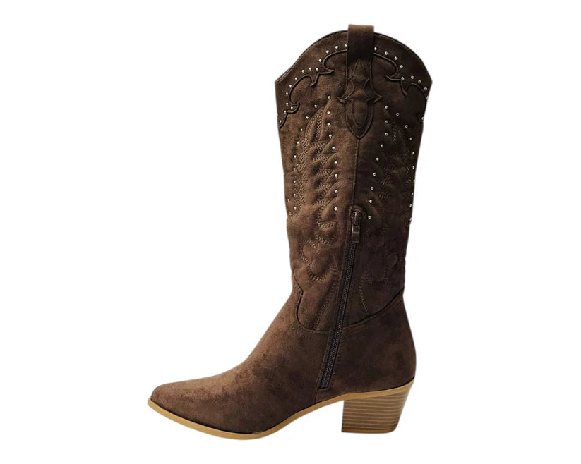 Western Embroidered Mid Calf Cowboy Boots