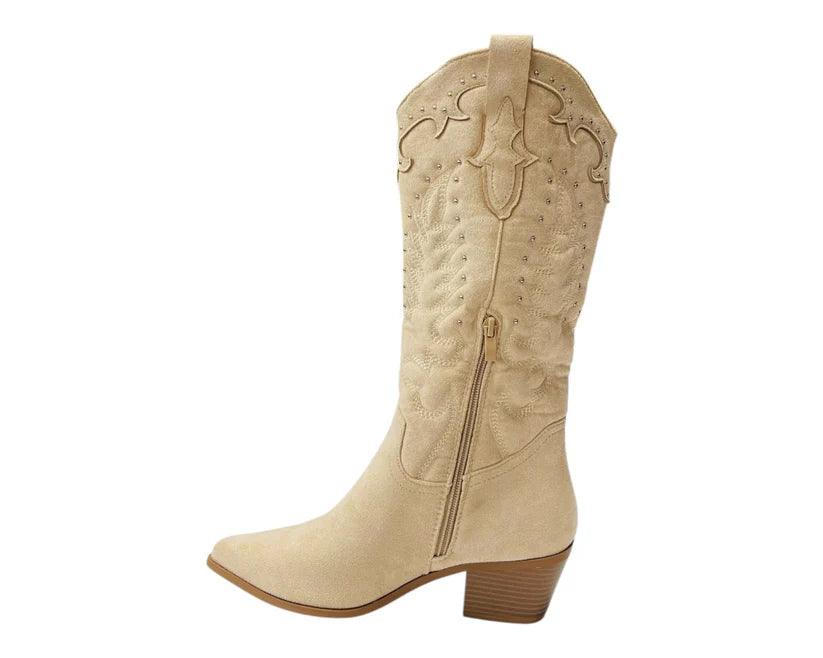 Western Embroidered Mid Calf Cowboy Boots