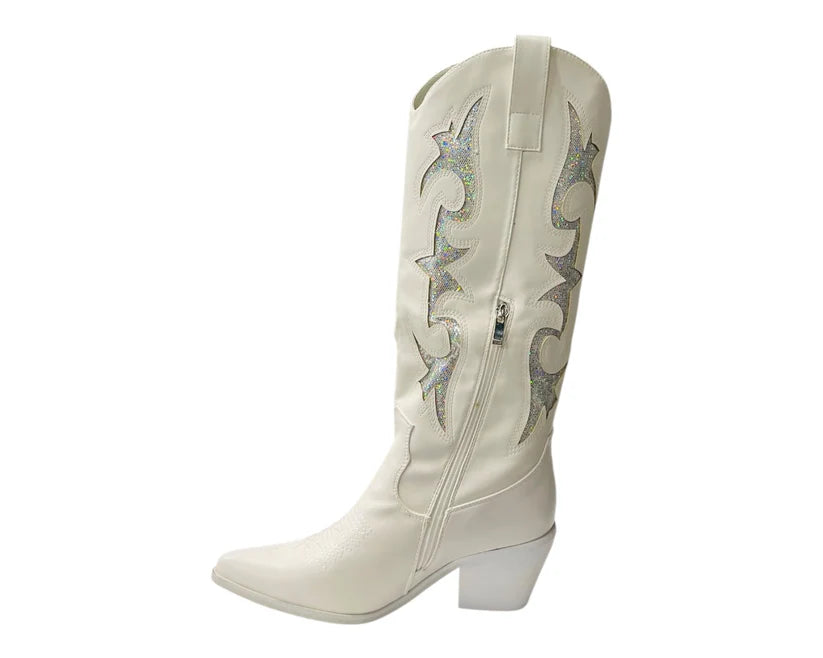 Women's Faux Leather Sequins Embroidery Cowboy Boots