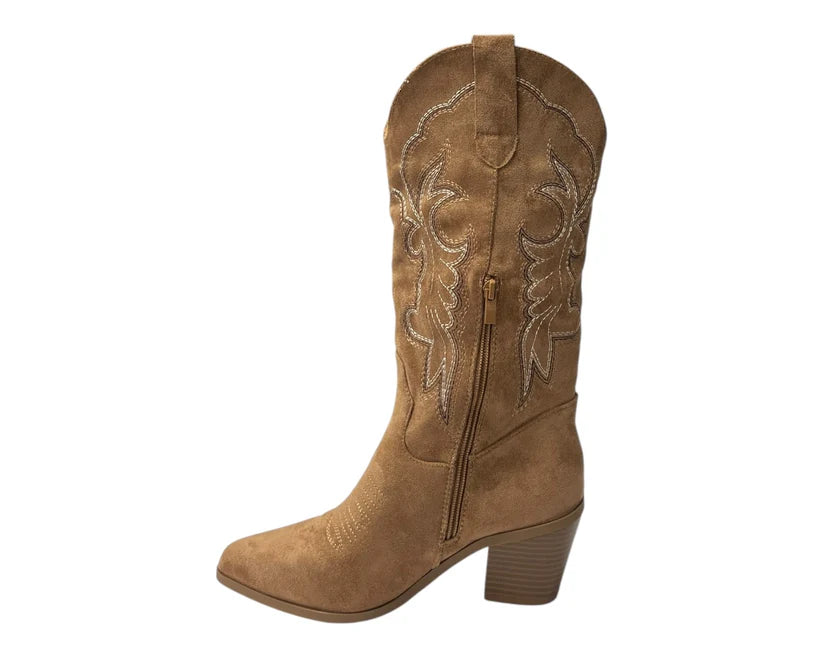 Women's Western-Style Mid-Calf Boots in Faux Suede