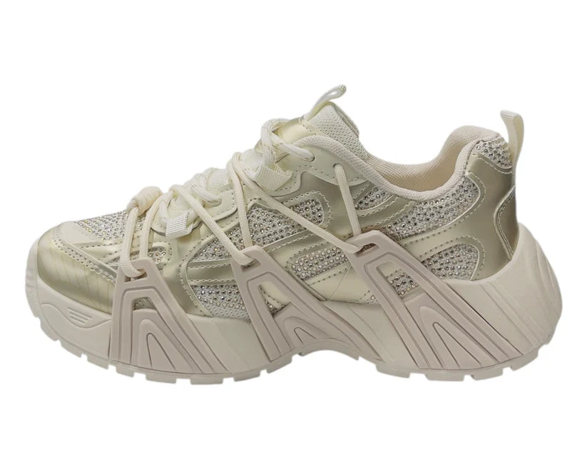 Chunky Sole Rhinestone Lace Up Sports Trainers