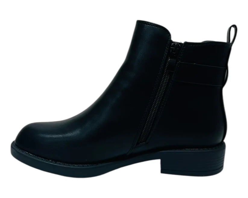 Flat Sole Elastic Panel Faux Leather Zip Ankle Boots