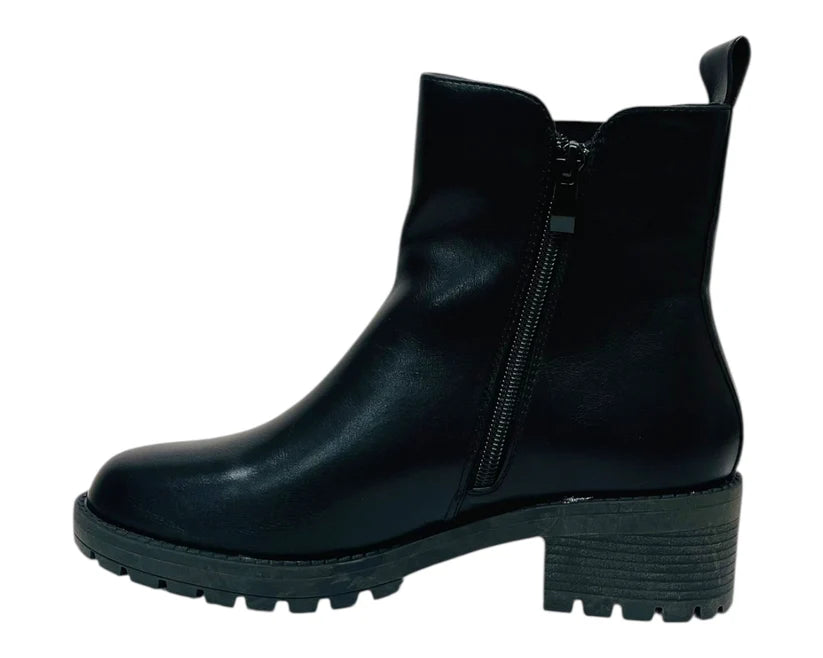 Faux Leather Elastic Panel Zip Ankle Boots