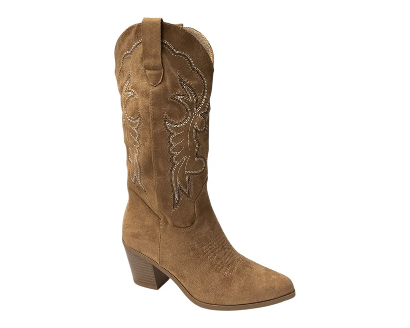 Women's Western-Style Mid-Calf Boots in Faux Suede