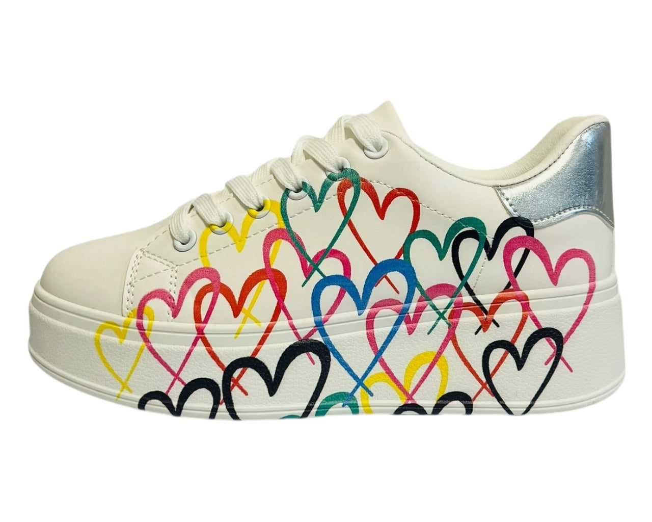 Faux Leather Heart Design Chunky Sole Lace Up Trainers