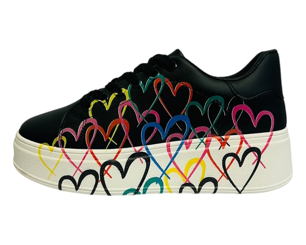 Faux Leather Heart Design Chunky Sole Lace Up Trainers