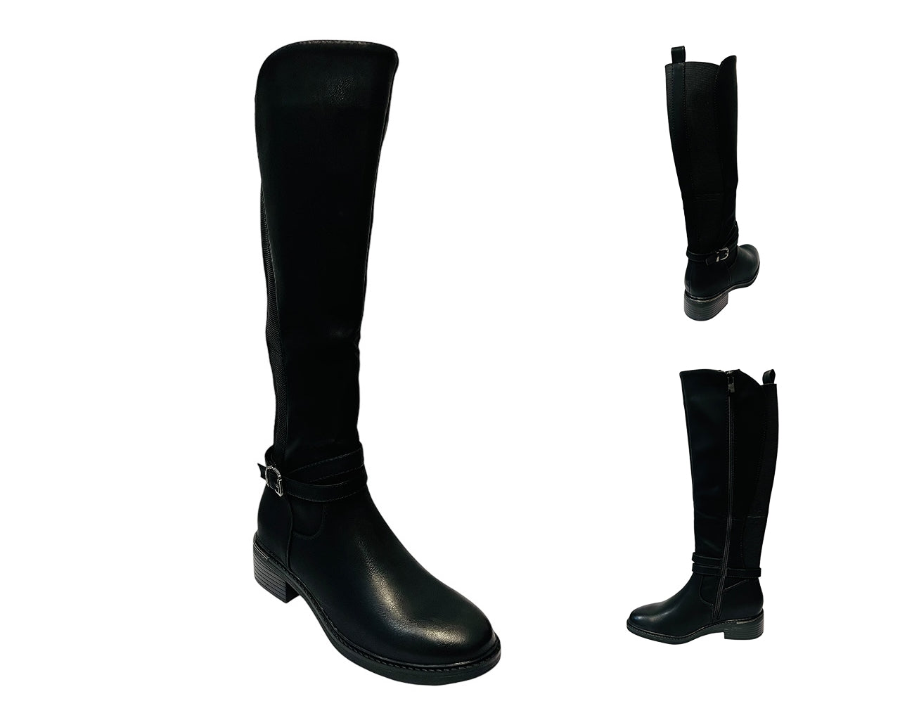 Women's JM 22-0869 Faux Leather Knee High Stretch Boots Black