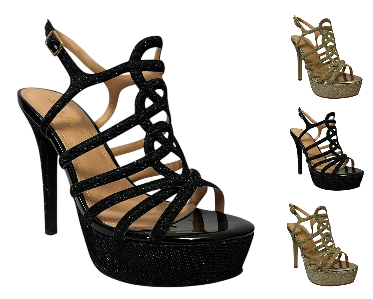 Women's Open Toe Platform Stiletto Heels Open-back High Heel Ankle Sandals