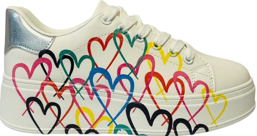 Faux Leather Heart Design Chunky Sole Lace Up Trainers