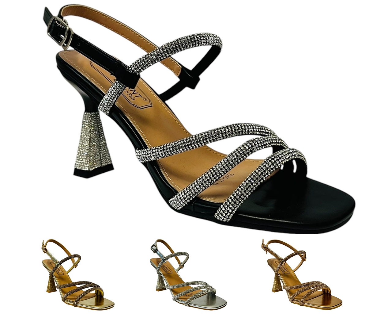 Women's Diamante Strappy Spool Heel Shoes