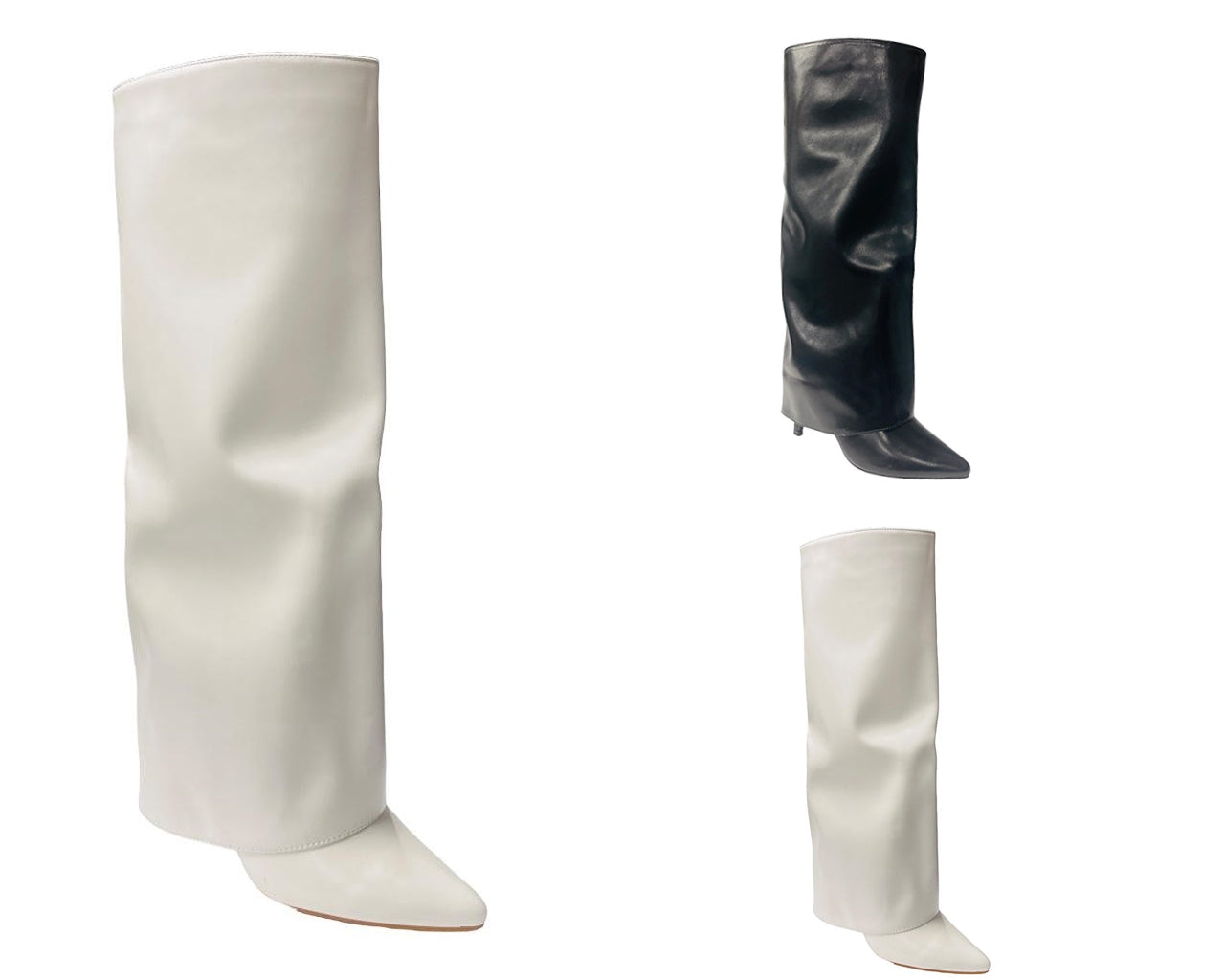 Women's Knee High Fold Over Pointed Heel Boots Winter Shoes