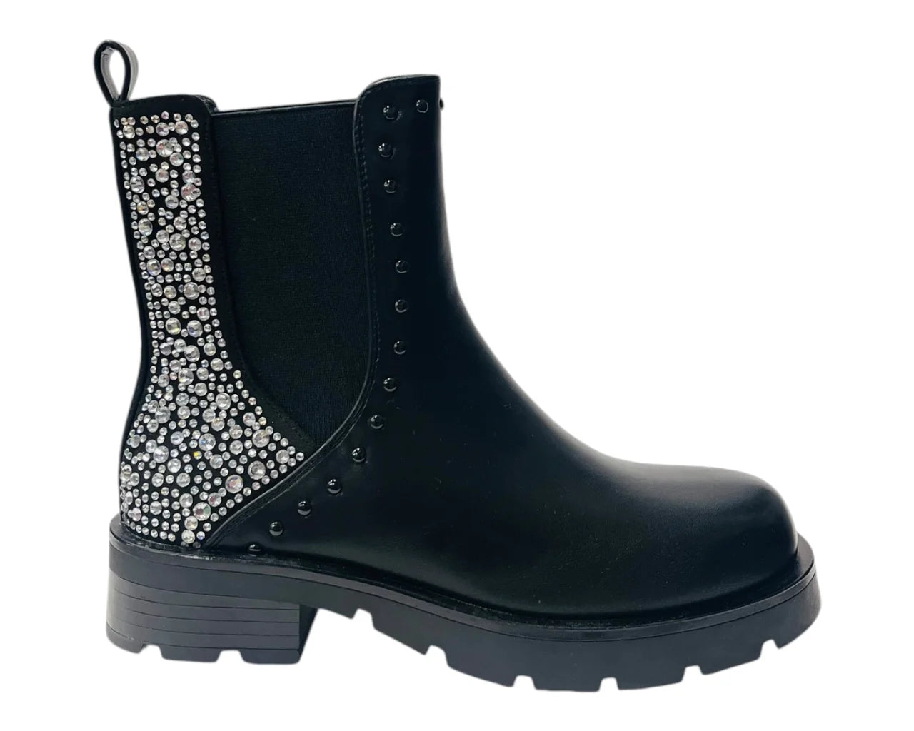 Rhinestone Faux Leather Chelsea Women's Boots