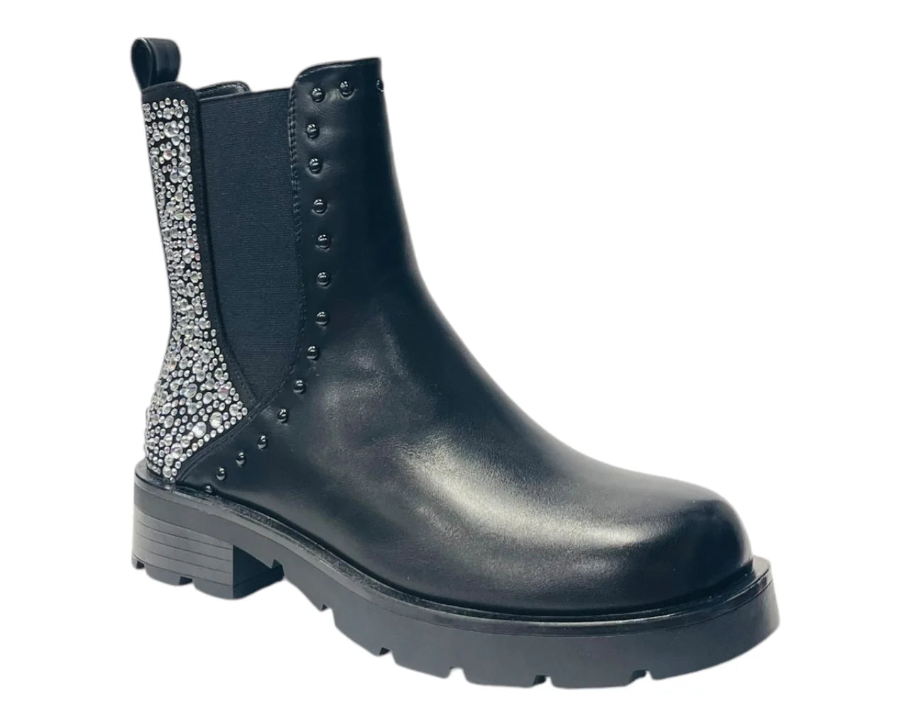 Rhinestone Faux Leather Chelsea Women's Boots