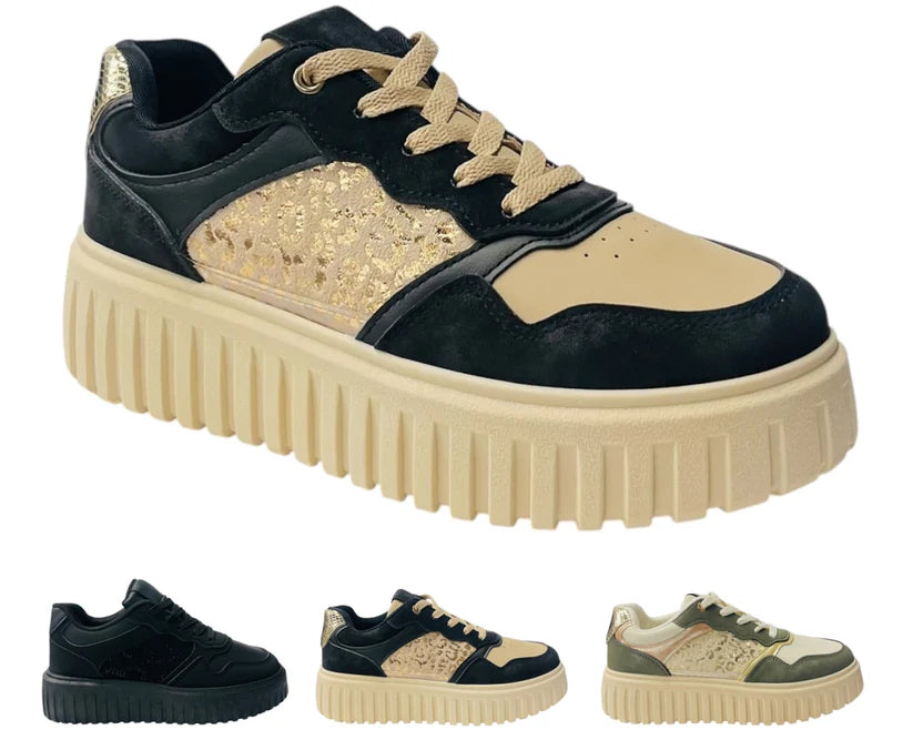 Platform Lace-Up Trainers in Faux Leather