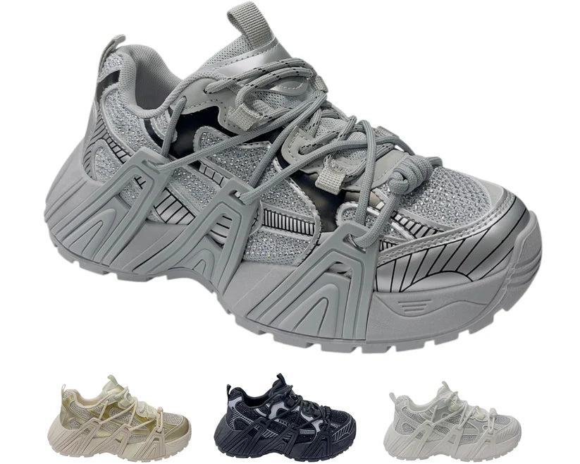 Chunky Sole Rhinestone Lace Up Sports Trainers